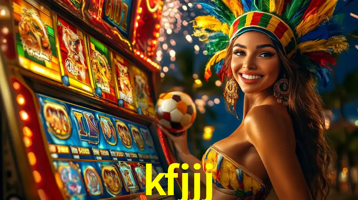 Mulher com um cocar de carnaval ao lado de uma máquina de caça-níqueis enquanto segura uma bola de futebol, mostrando a união da diversão de cassino e esportes no kfjjj.