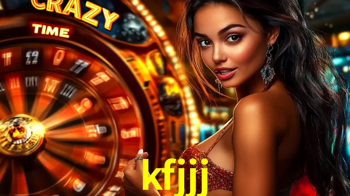 Mulher ao lado da roda de prêmios do jogo de cassino ao vivo Crazy Time, um dos shows de jogos mais emocionantes oferecidos pela plataforma de apostas kfjjj.